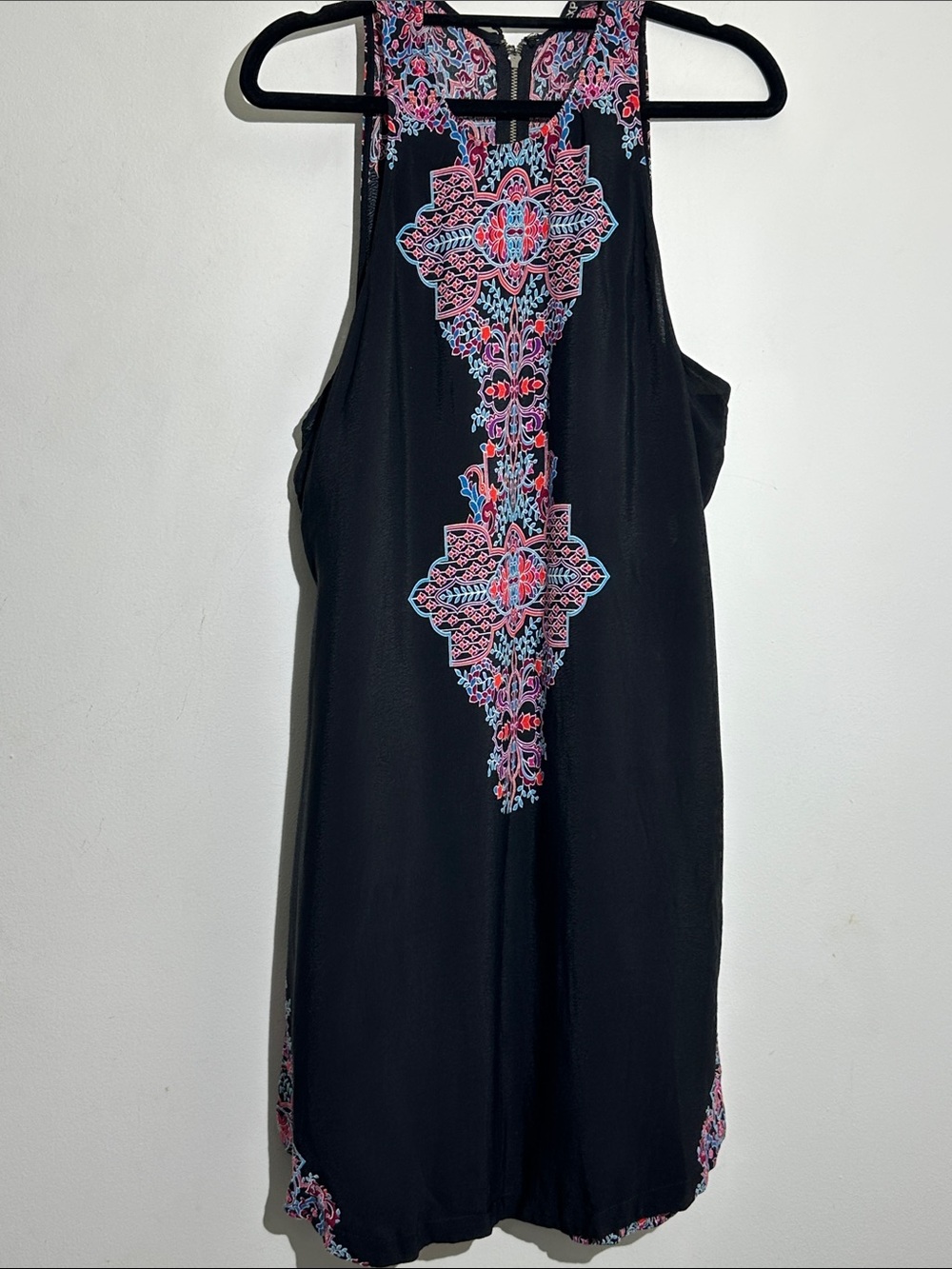 Prabal Gurung Black Mini Dress with Pink and Blue Embroidery Panel